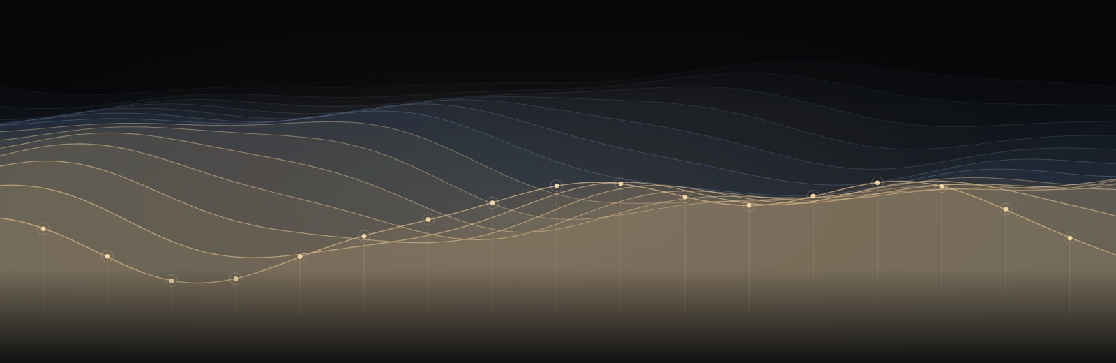 Abstract illustration: a scatter of sample points with smooth layered surfaces inferred through and beneath them.